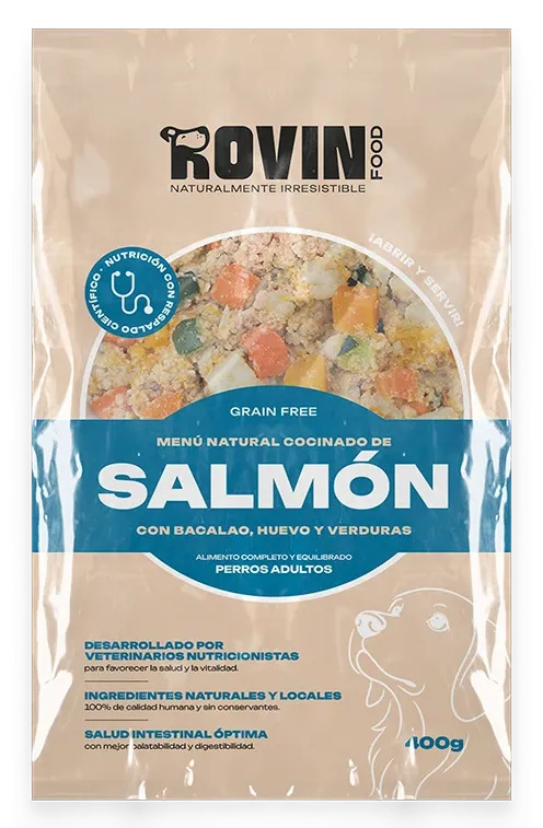Packaging menú cocinado salmón para perros Rovinfood